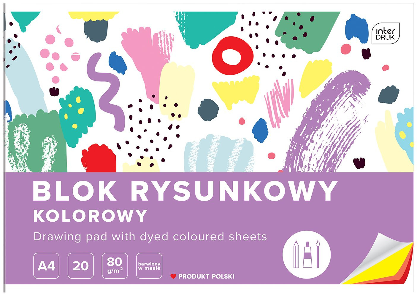 Blok rysunkowy A4, kolorowy, 80g, 20 kartek, Interdruk